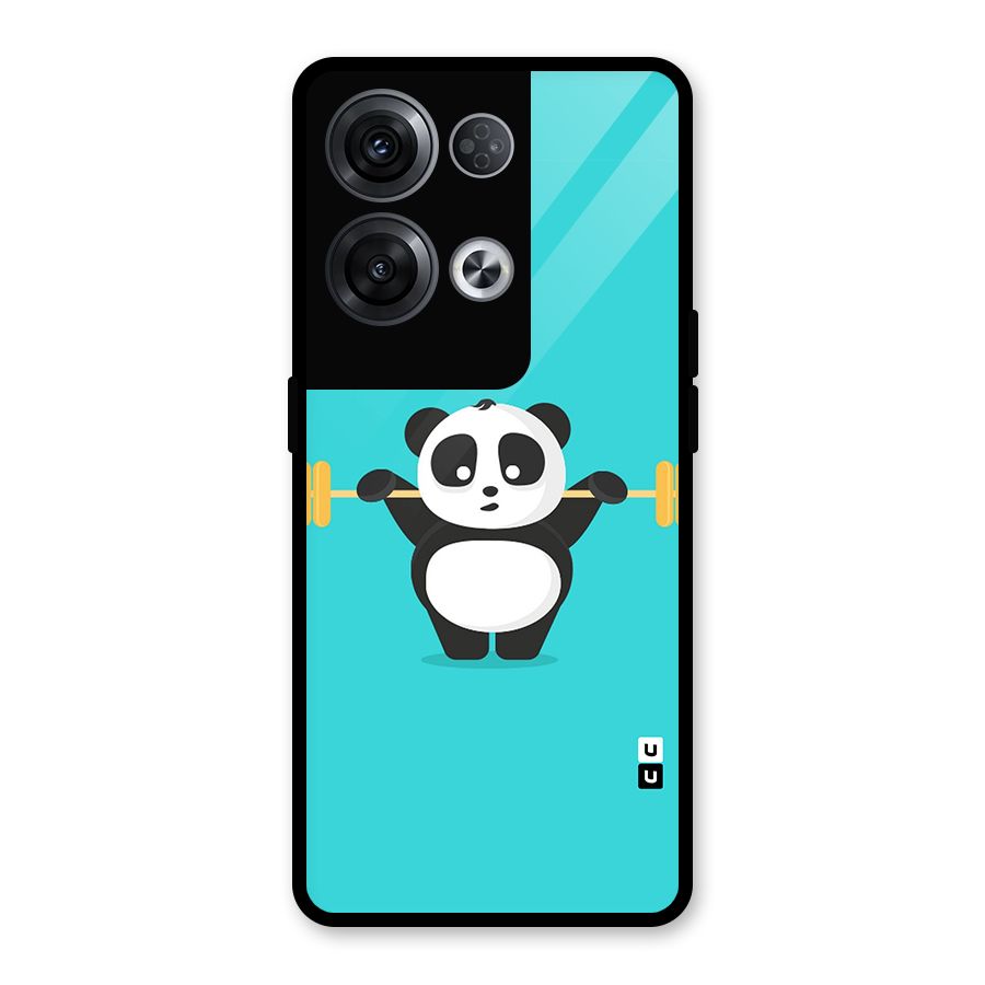 Cute Weightlifting Panda Glass Back Case for Oppo Reno8 Pro 5G