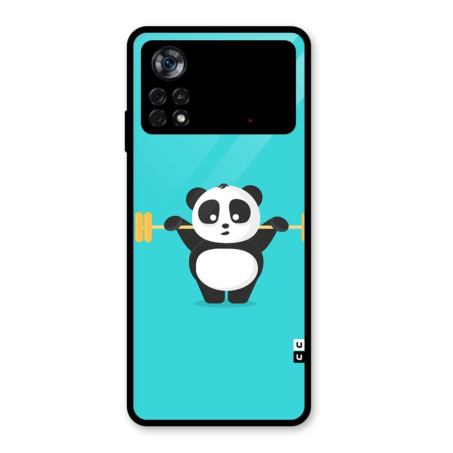 Cute Weightlifting Panda Glass Back Case for Poco X4 Pro 5G
