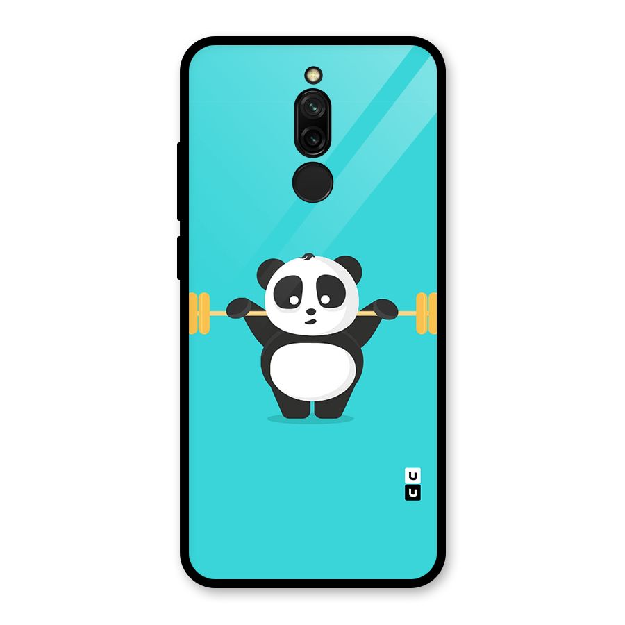 Cute Weightlifting Panda Glass Back Case for Redmi 8