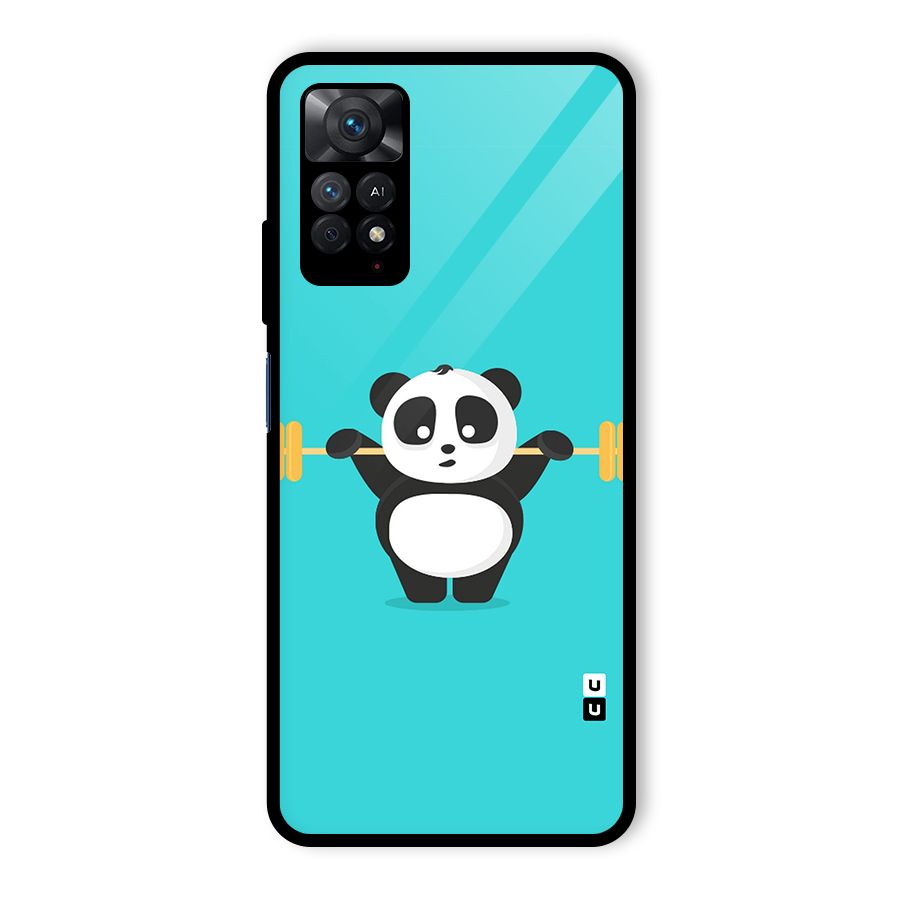 Cute Weightlifting Panda Glass Back Case for Redmi Note 11 Pro Plus 5G