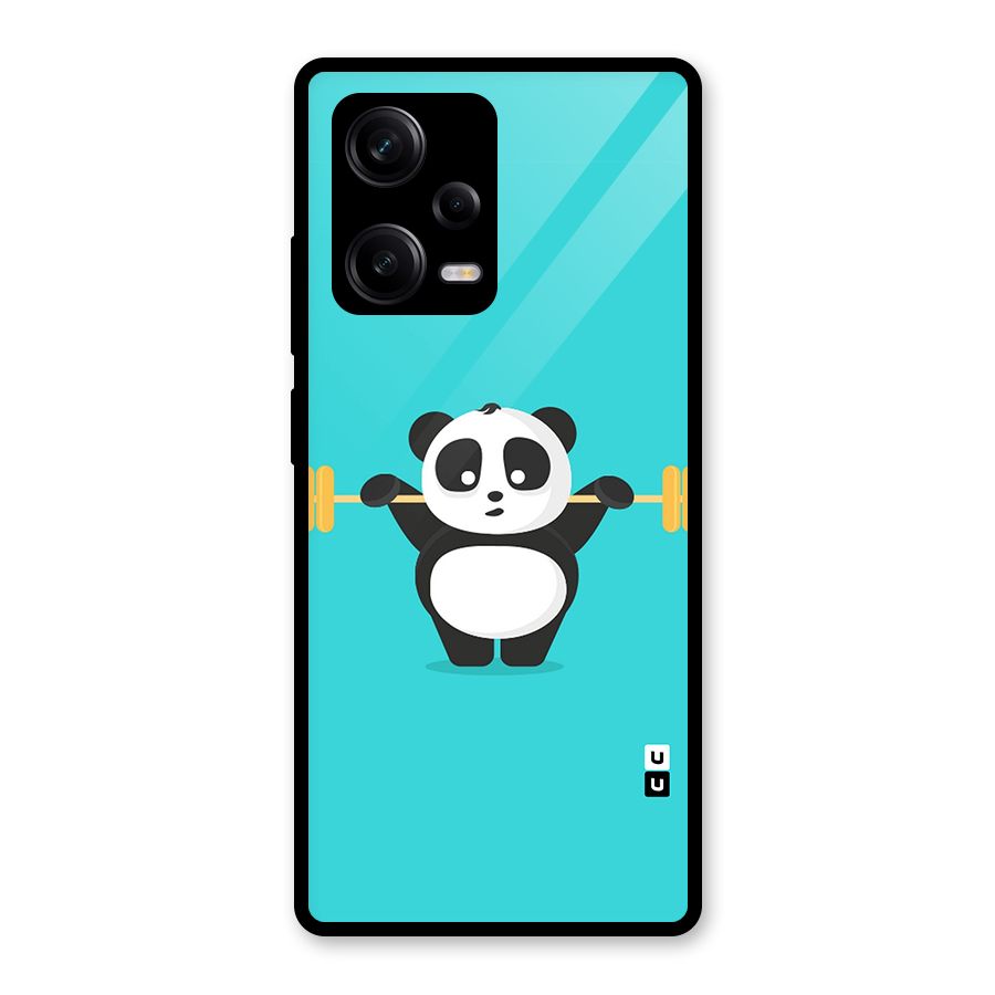 Cute Weightlifting Panda Glass Back Case for Redmi Note 12 Pro