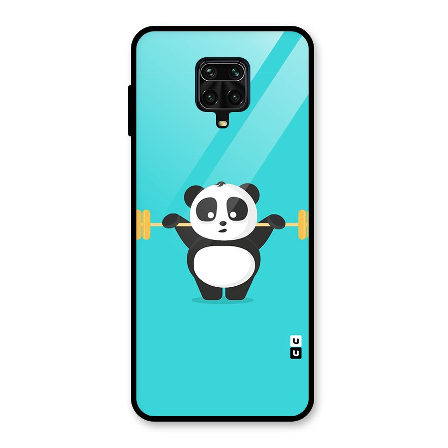 Cute Weightlifting Panda Glass Back Case for Redmi Note 9 Pro
