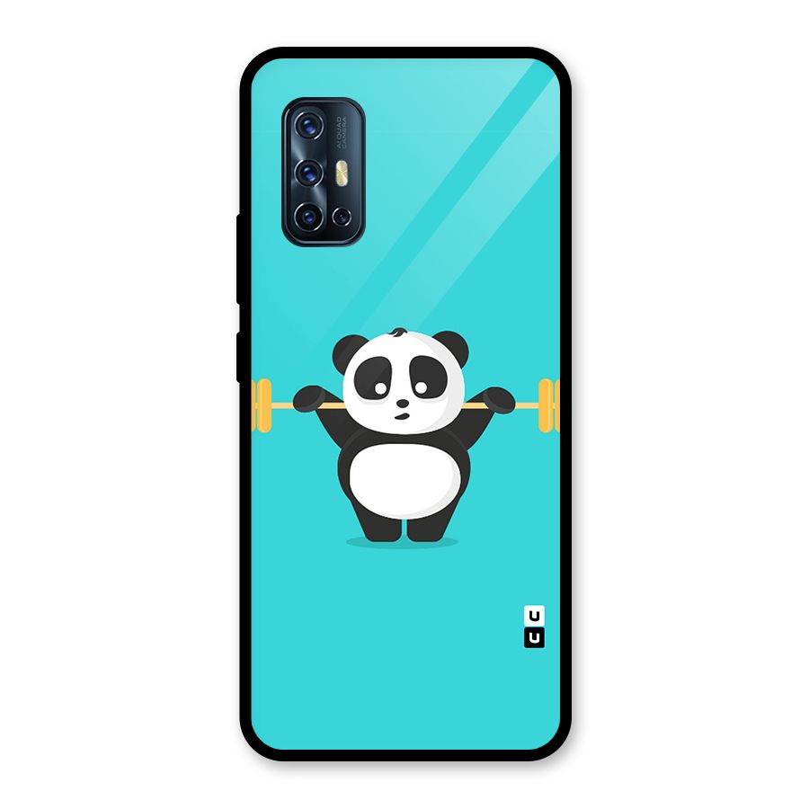 Cute Weightlifting Panda Glass Back Case for Vivo V17