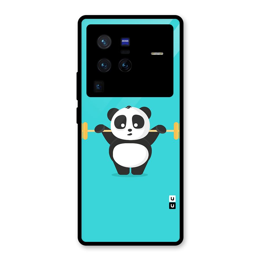 Cute Weightlifting Panda Glass Back Case for Vivo X80 Pro