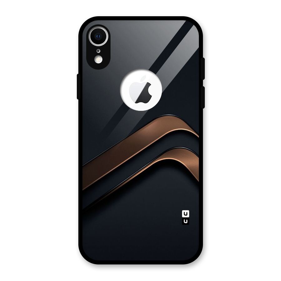 Dark Gold Stripes Glass Back Case for iPhone XR Logo Cut