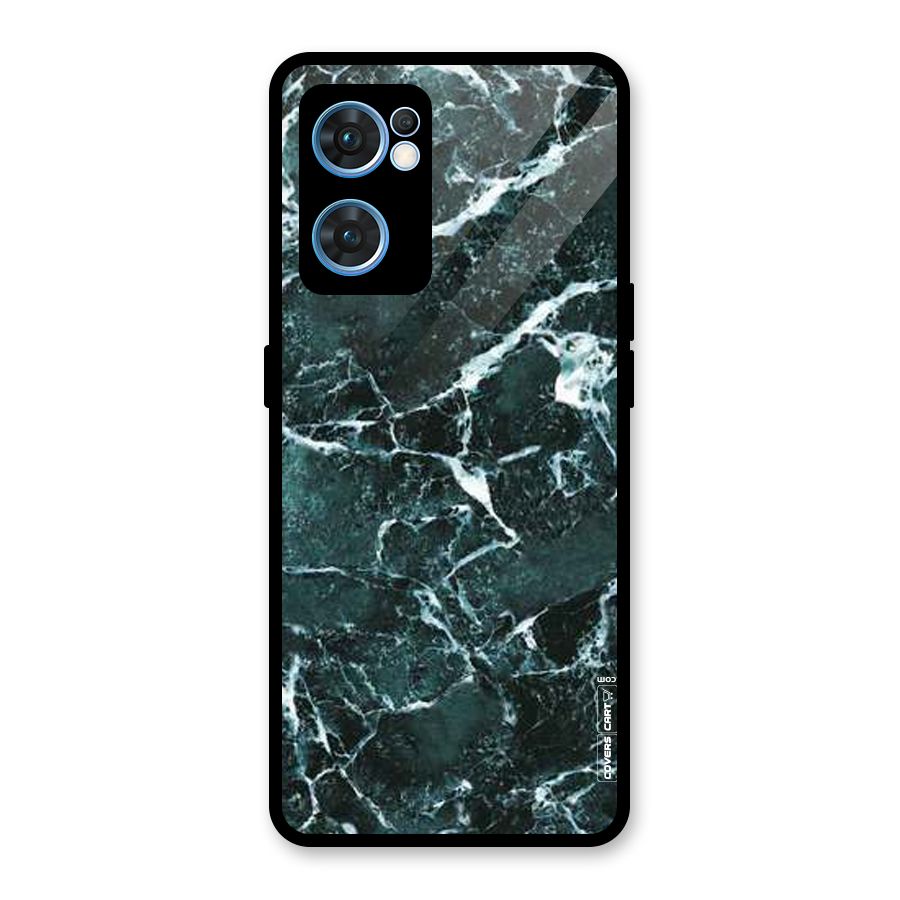 Dark Green Marble Glass Back Case for Oppo Reno7 5G