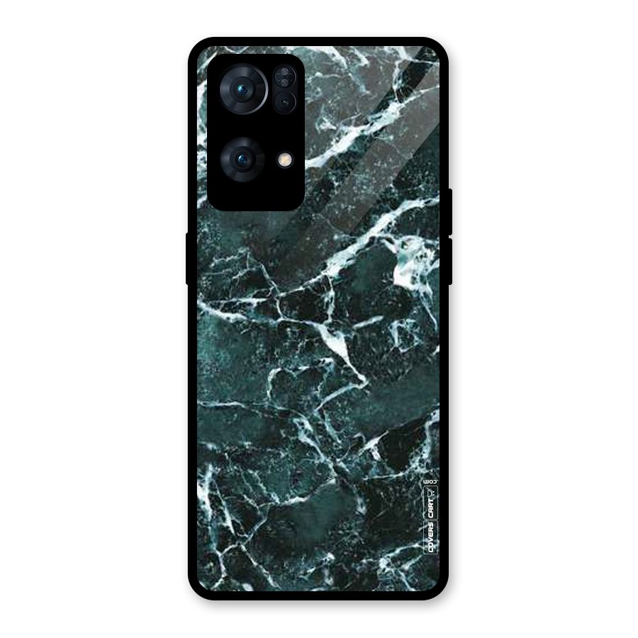 Dark Green Marble Glass Back Case for Oppo Reno7 Pro 5G