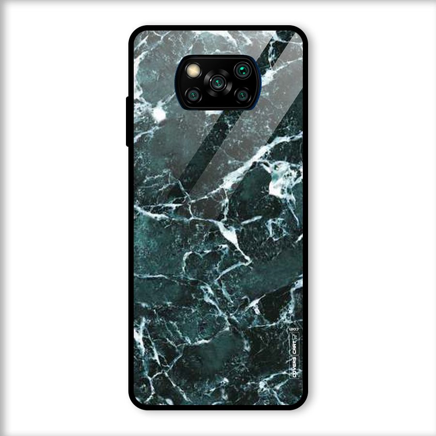 Dark Green Marble Glass Back Case for Poco X3