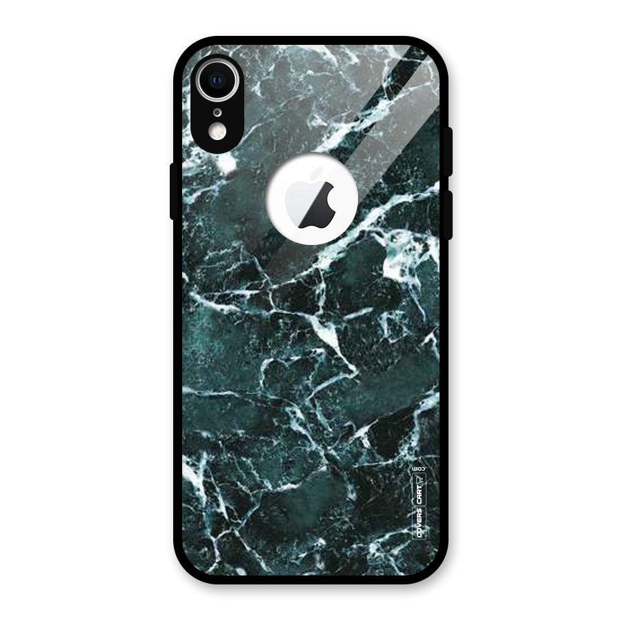 Dark Green Marble Glass Back Case for iPhone XR Logo Cut
