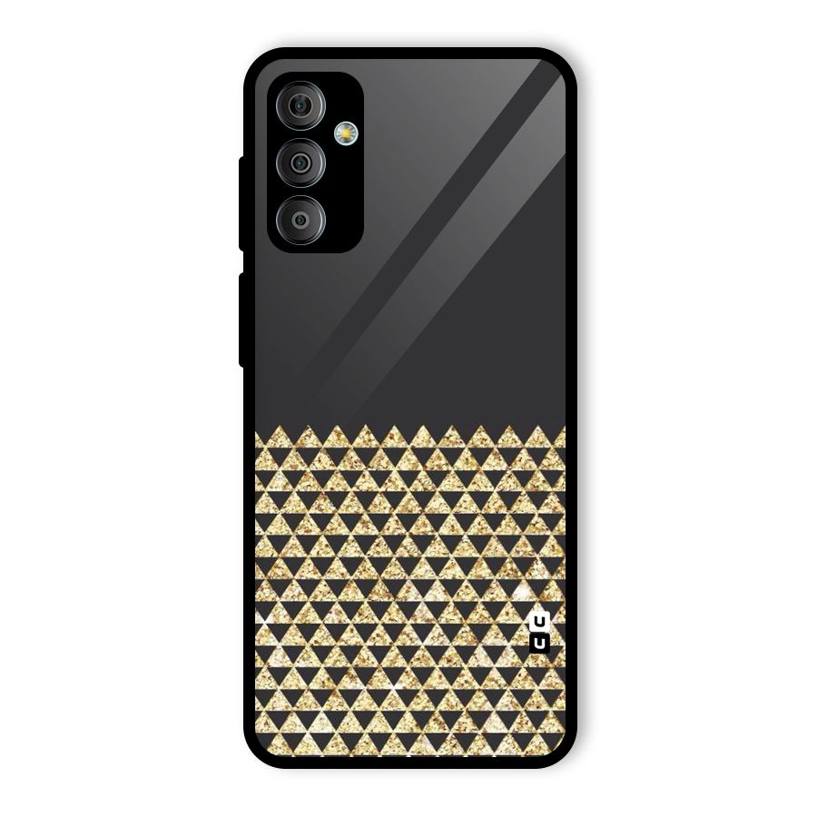 Dark Grey Golden Triangles Glass Back Case for Galaxy F23