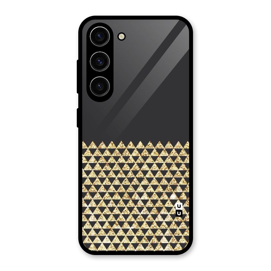Dark Grey Golden Triangles Glass Back Case for Galaxy S23