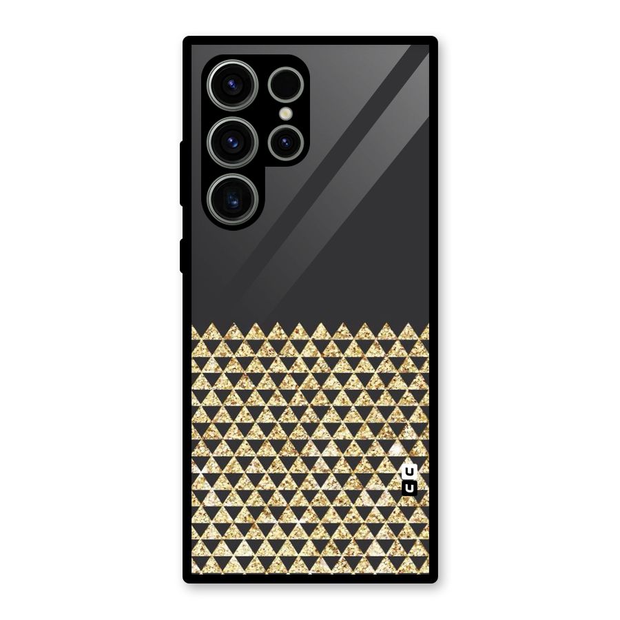 Dark Grey Golden Triangles Glass Back Case for Galaxy S23 Ultra