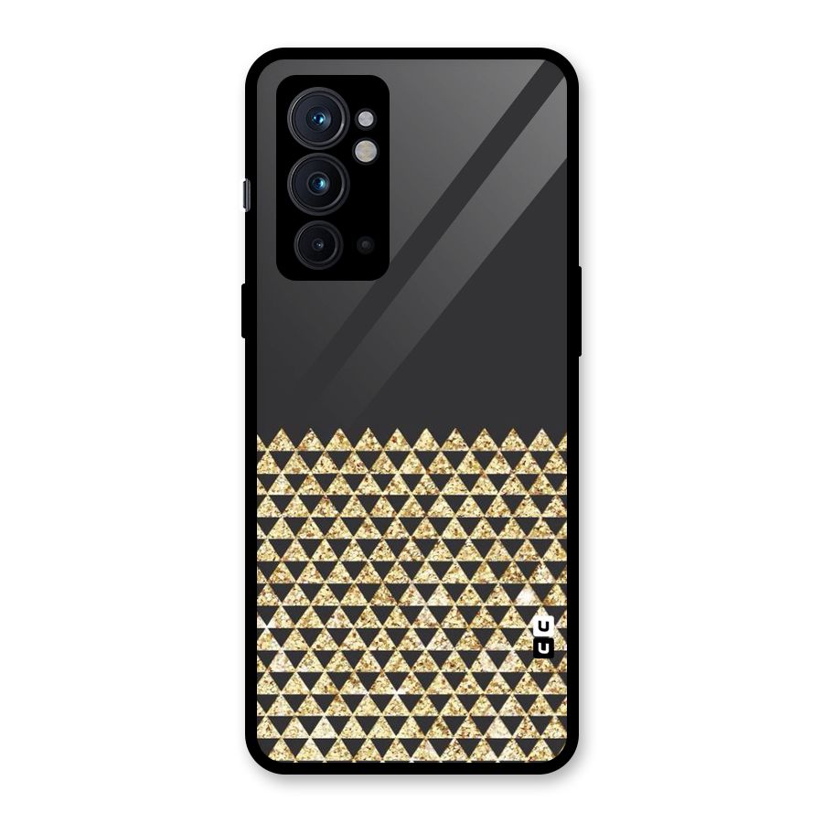 Dark Grey Golden Triangles Glass Back Case for OnePlus 9RT 5G