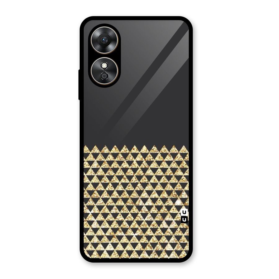Dark Grey Golden Triangles Glass Back Case for Oppo A17