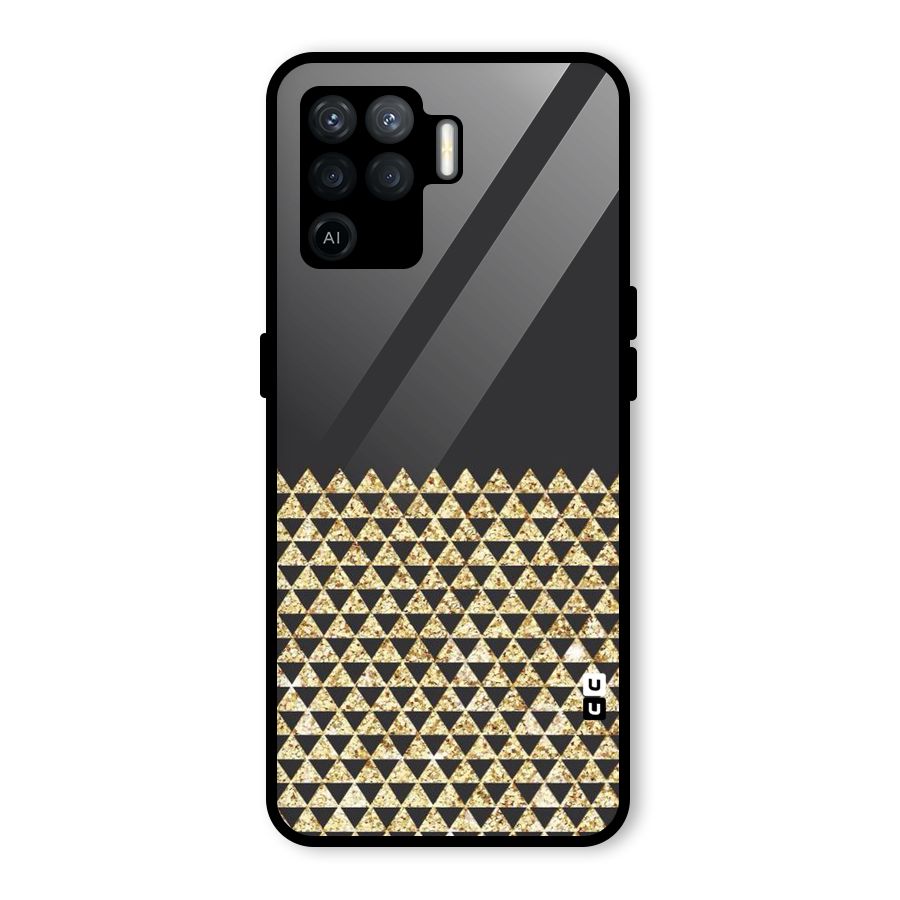 Dark Grey Golden Triangles Glass Back Case for Oppo F19 Pro