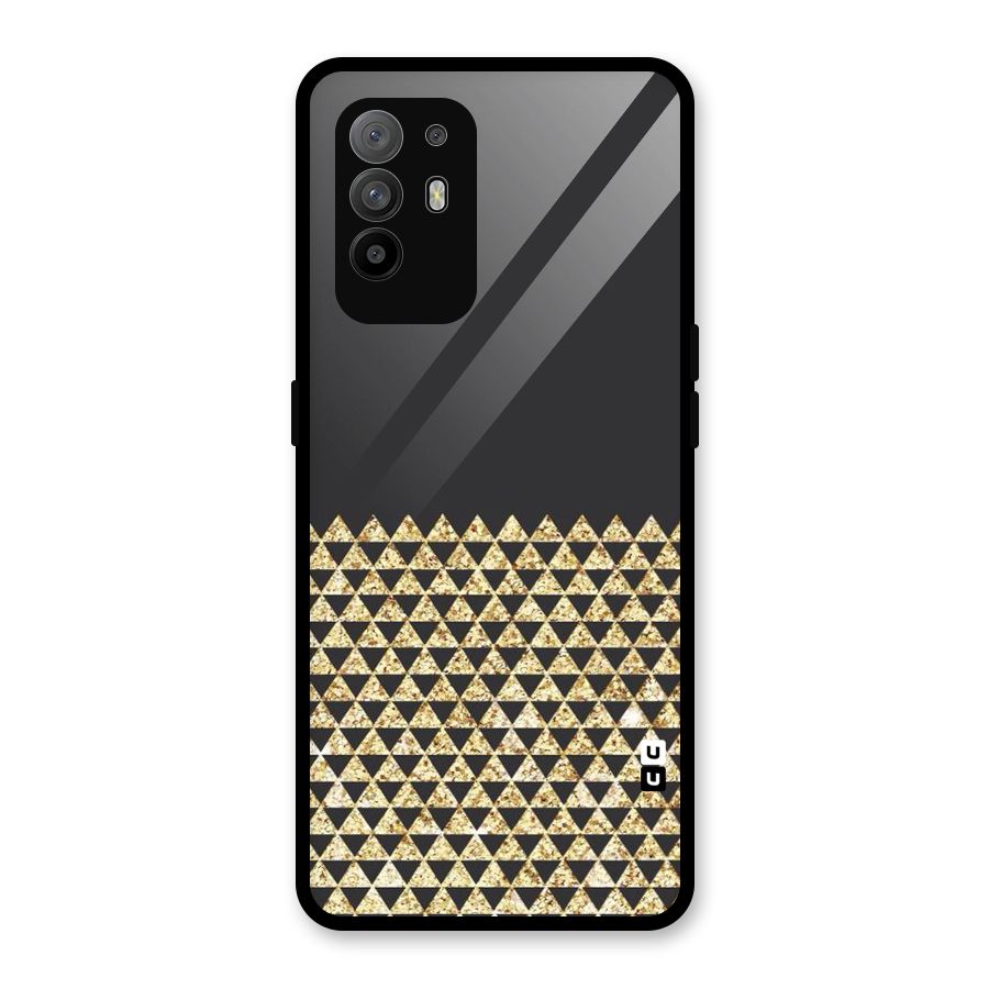 Dark Grey Golden Triangles Glass Back Case for Oppo F19 Pro Plus 5G