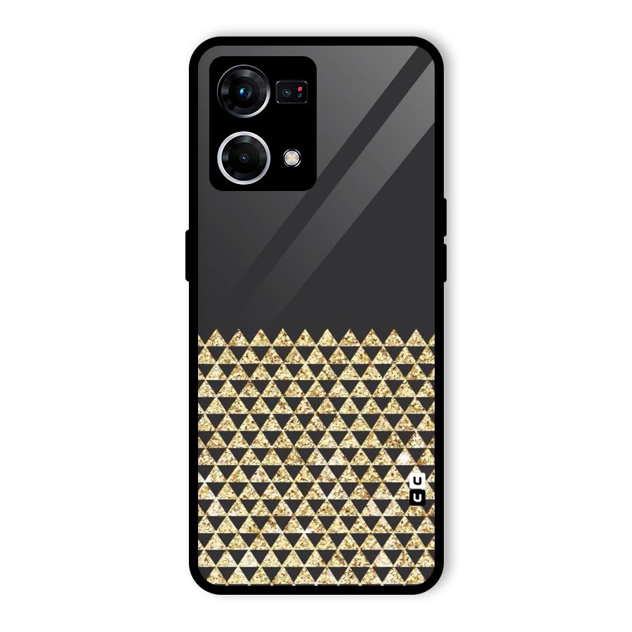 Dark Grey Golden Triangles Glass Back Case for Oppo F21 Pro 5G