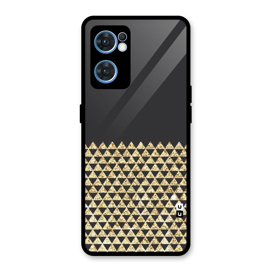 Dark Grey Golden Triangles Glass Back Case for Oppo Reno7 5G