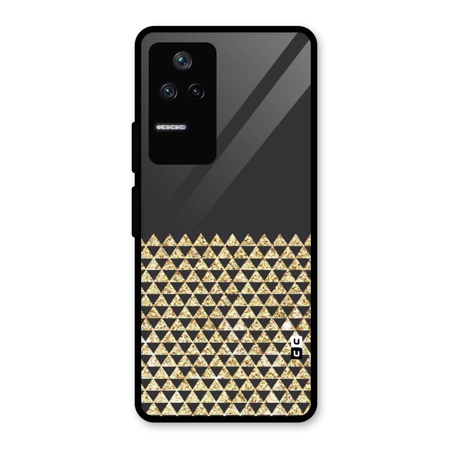 Dark Grey Golden Triangles Glass Back Case for Poco F4 5G