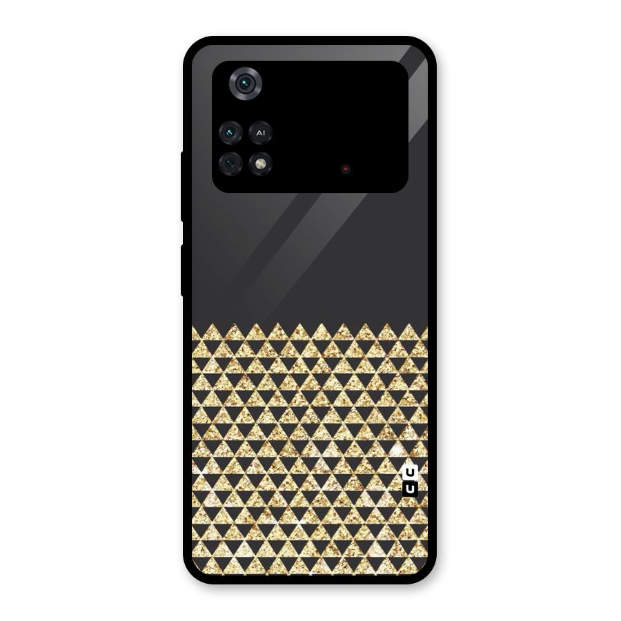 Dark Grey Golden Triangles Glass Back Case for Poco M4 Pro 4G