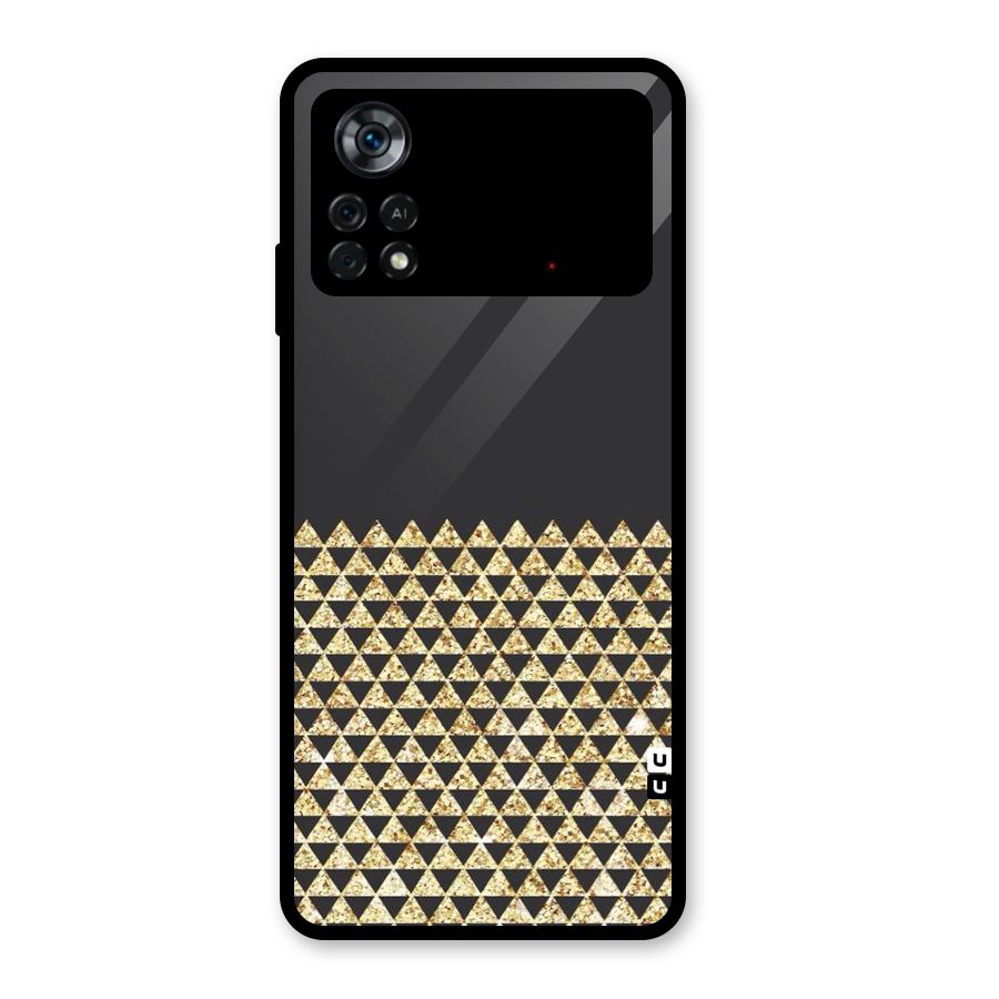 Dark Grey Golden Triangles Glass Back Case for Poco X4 Pro 5G
