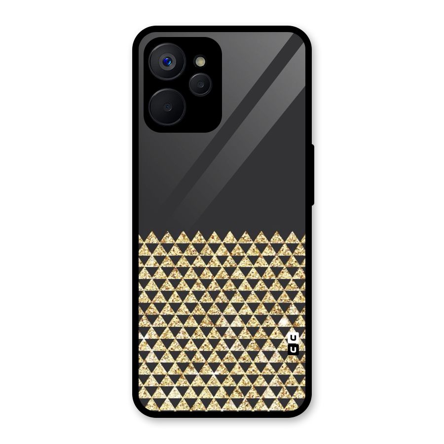 Dark Grey Golden Triangles Glass Back Case for Realme 9i 5G