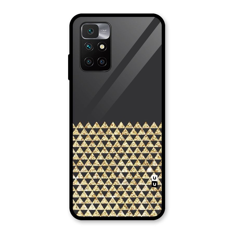 Dark Grey Golden Triangles Glass Back Case for Redmi 10 Prime