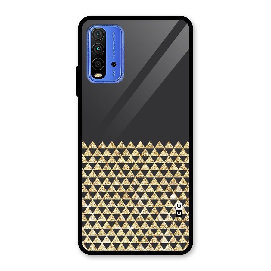 Dark Grey Golden Triangles Glass Back Case for Redmi 9 Power