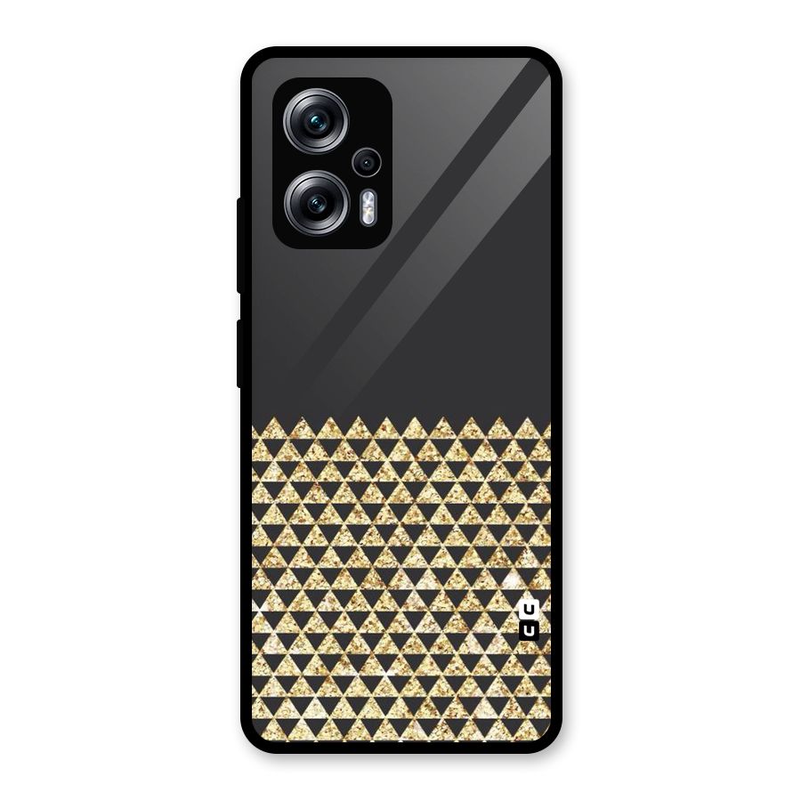 Dark Grey Golden Triangles Glass Back Case for Redmi K50i
