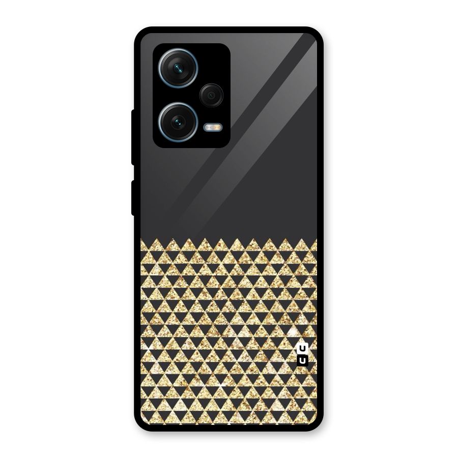 Dark Grey Golden Triangles Glass Back Case for Redmi Note 12 Pro Plus 5G