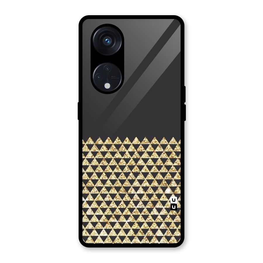 Dark Grey Golden Triangles Glass Back Case for Reno8 T 5G