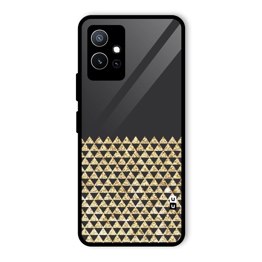 Dark Grey Golden Triangles Glass Back Case for Vivo T1 5G