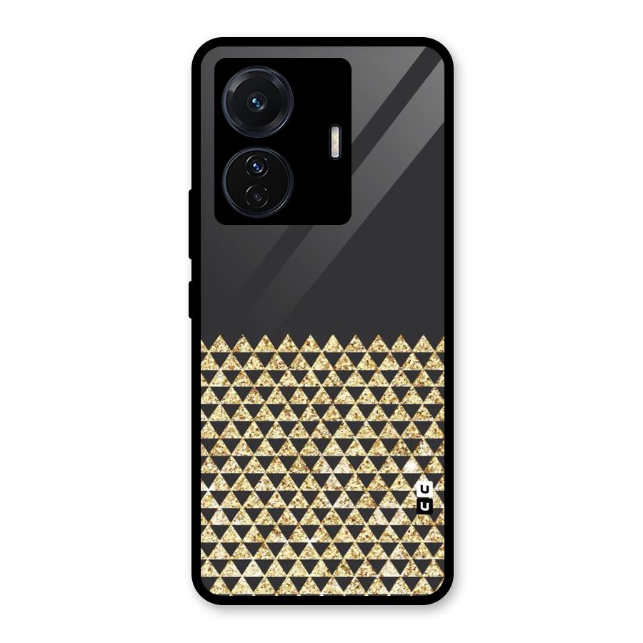 Dark Grey Golden Triangles Glass Back Case for Vivo T1 Pro