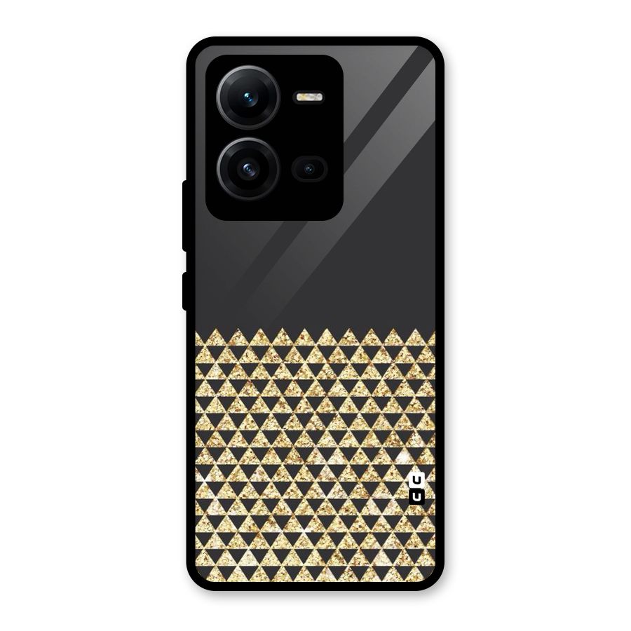 Dark Grey Golden Triangles Glass Back Case for Vivo V25
