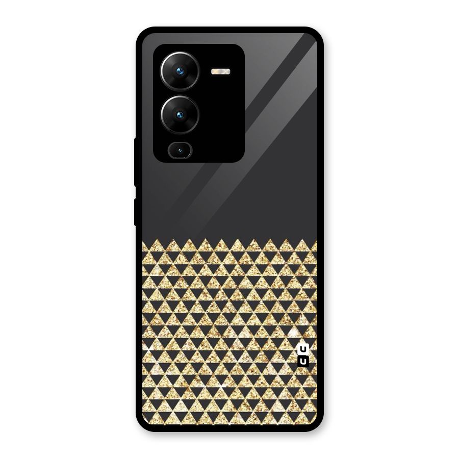 Dark Grey Golden Triangles Glass Back Case for Vivo V25 Pro