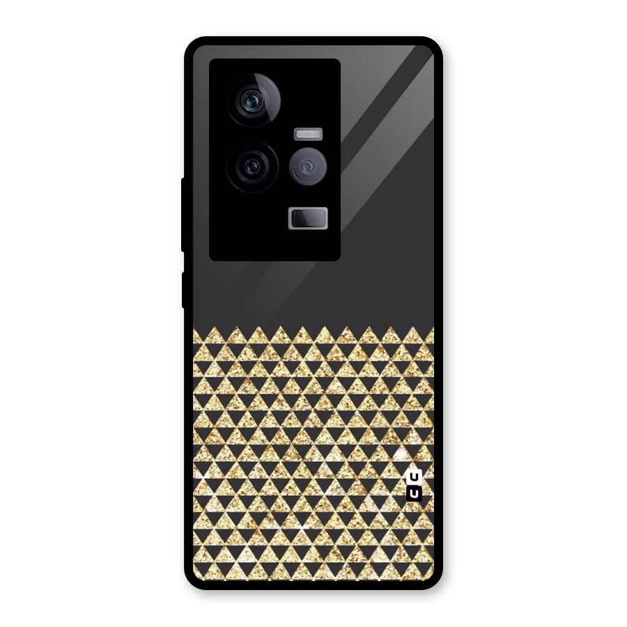 Dark Grey Golden Triangles Glass Back Case for Vivo iQOO 11 5G