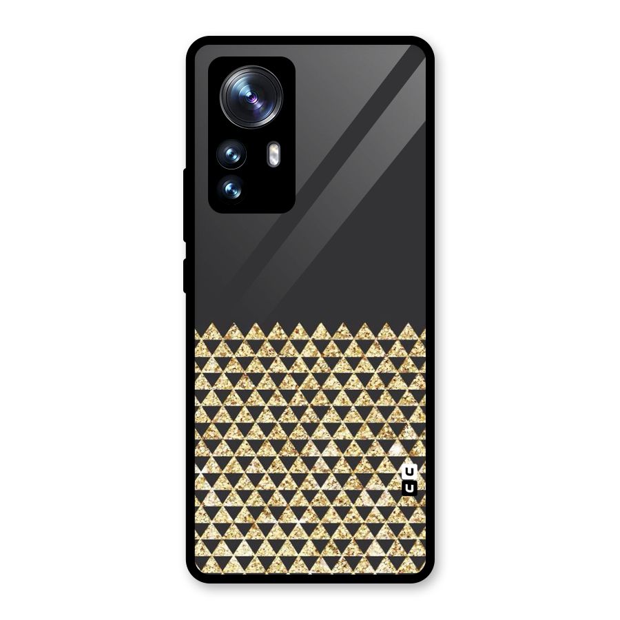 Dark Grey Golden Triangles Glass Back Case for Xiaomi 12 Pro