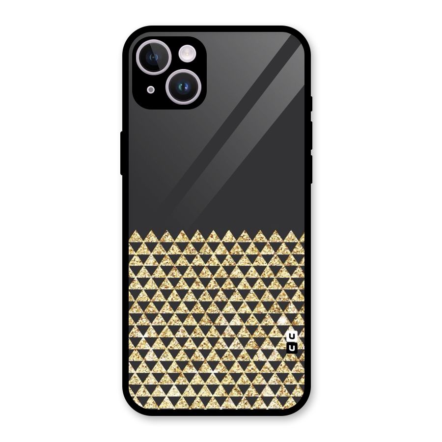 Dark Grey Golden Triangles Glass Back Case for iPhone 14 Plus