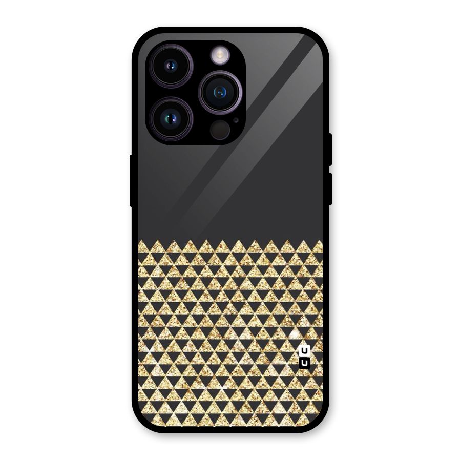 Dark Grey Golden Triangles Glass Back Case for iPhone 14 Pro