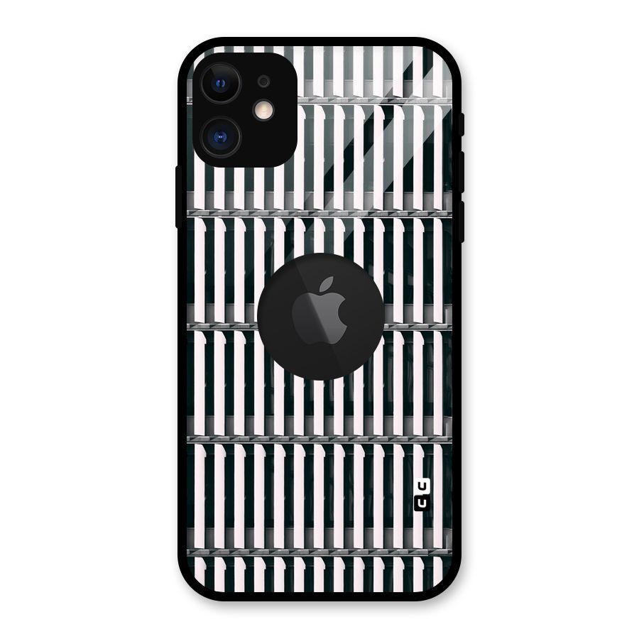 Dark Lines Pattern Glass Back Case for iPhone 11 Logo Cut