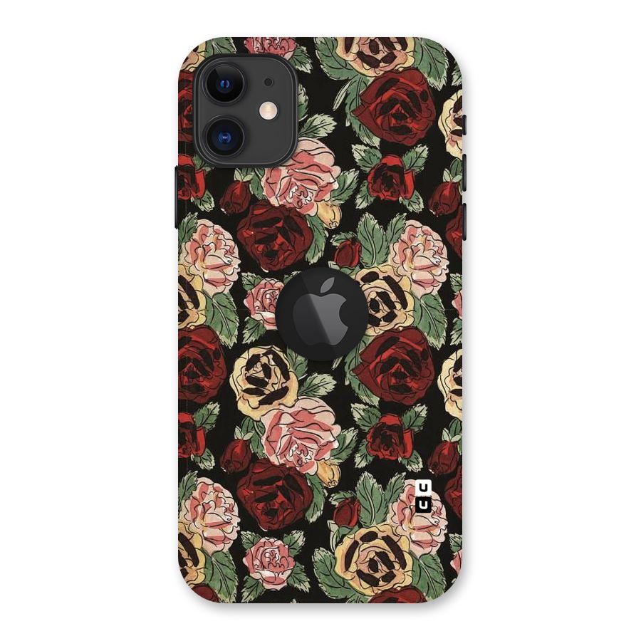 Dark Pastel Flowers Back Case for iPhone 11 Logo Cut