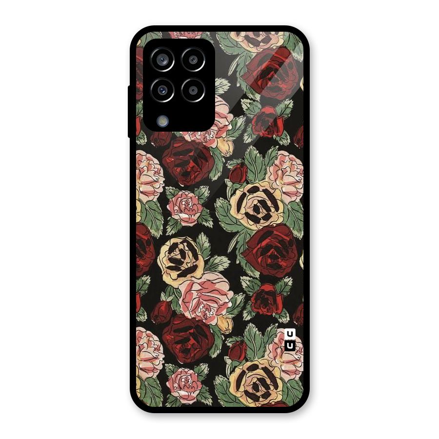 Dark Pastel Flowers Glass Back Case for Galaxy M33