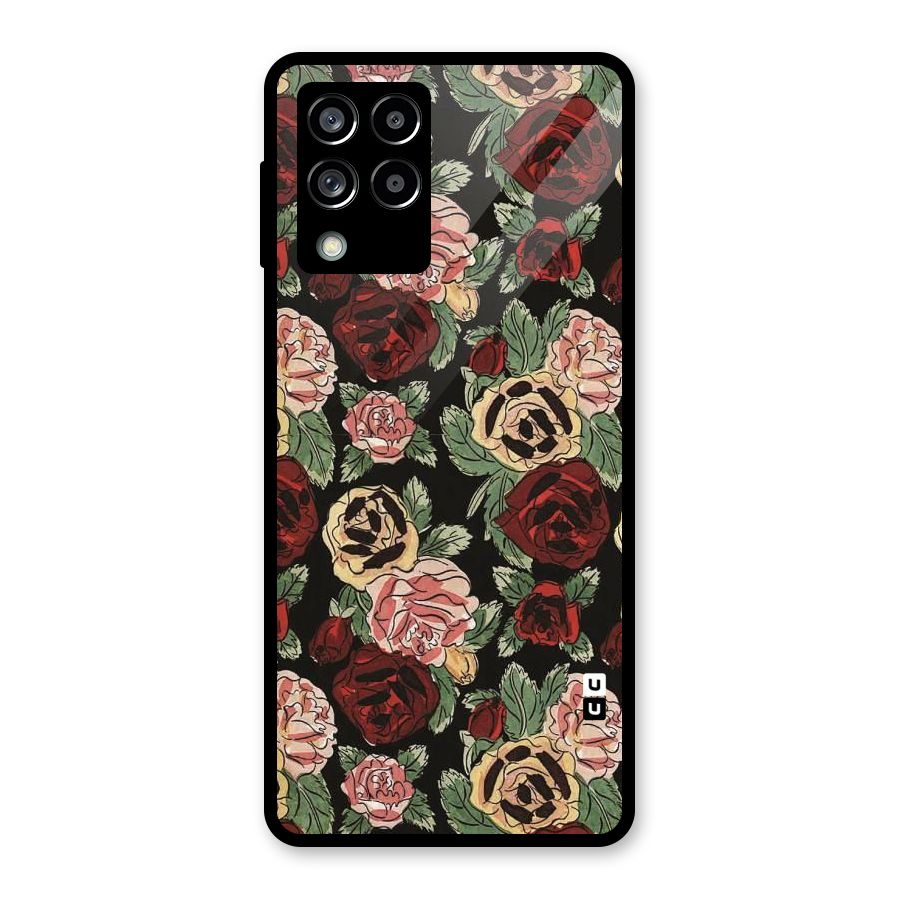 Dark Pastel Flowers Glass Back Case for Galaxy M53 5G