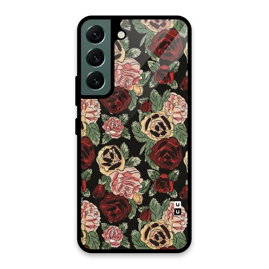 Dark Pastel Flowers Glass Back Case for Galaxy S22 5G