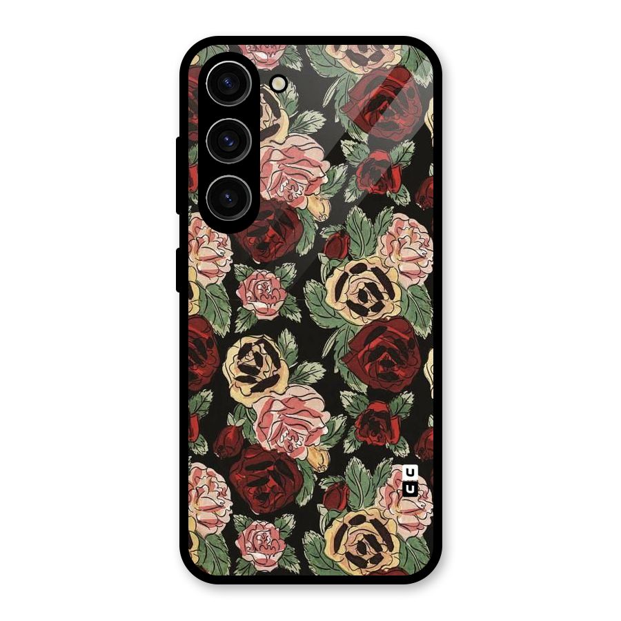 Dark Pastel Flowers Glass Back Case for Galaxy S23