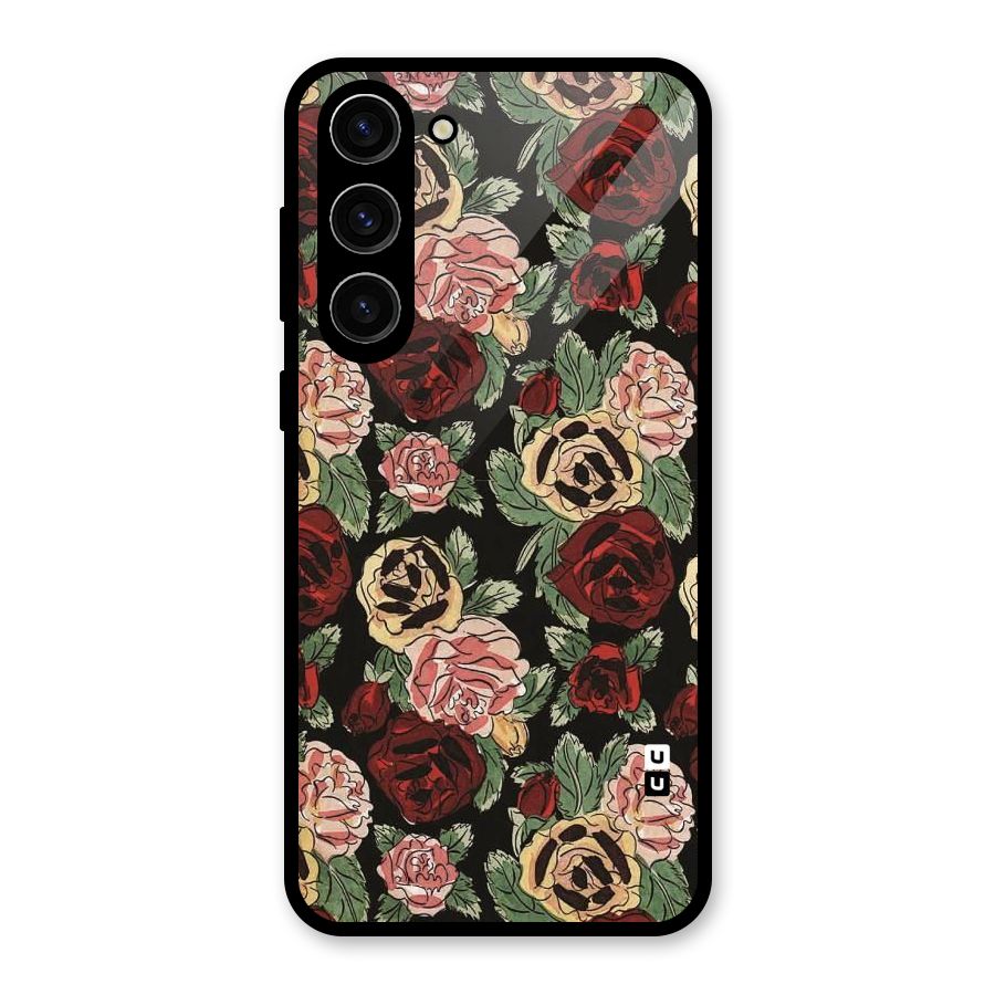 Dark Pastel Flowers Glass Back Case for Galaxy S23 Plus