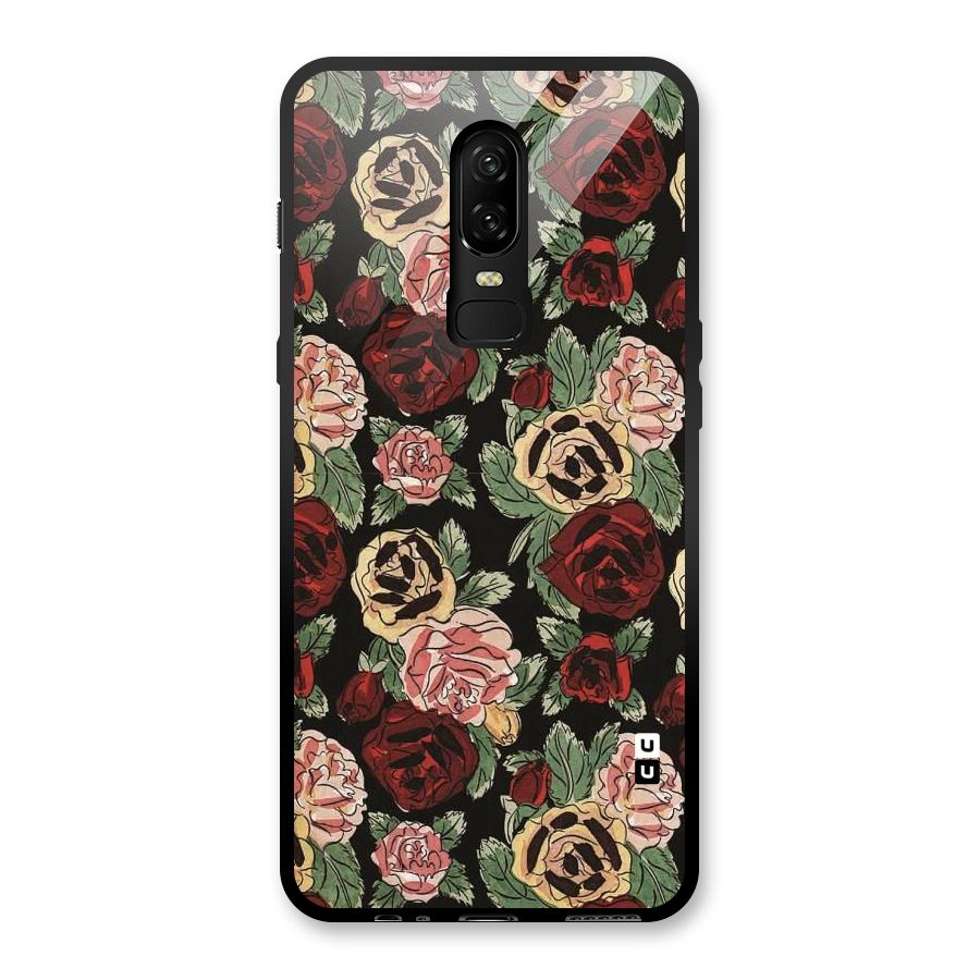 Dark Pastel Flowers Glass Back Case for OnePlus 6