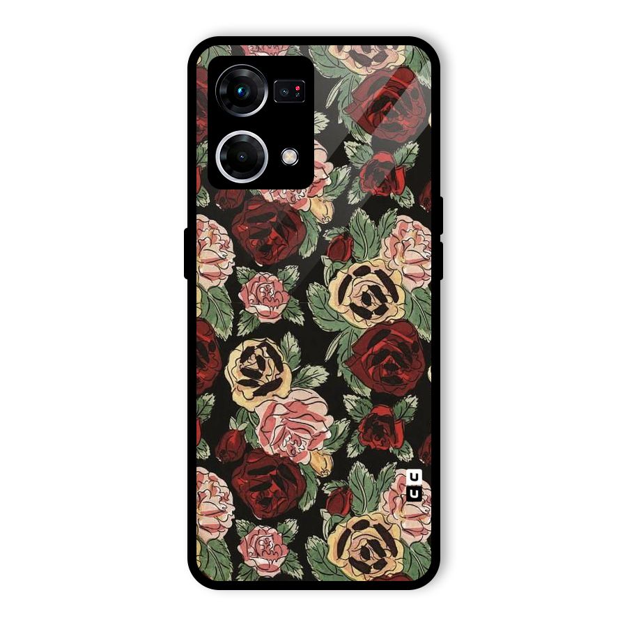 Dark Pastel Flowers Glass Back Case for Oppo F21 Pro 5G