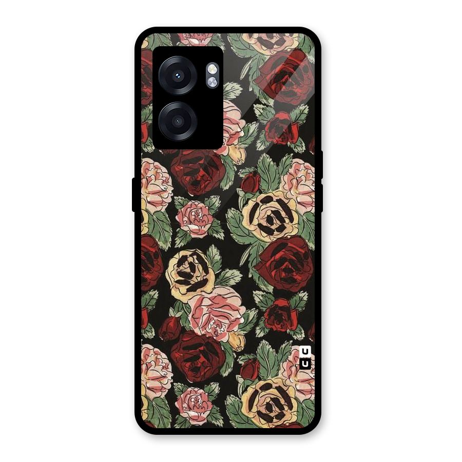 Dark Pastel Flowers Glass Back Case for Oppo K10 (5G)