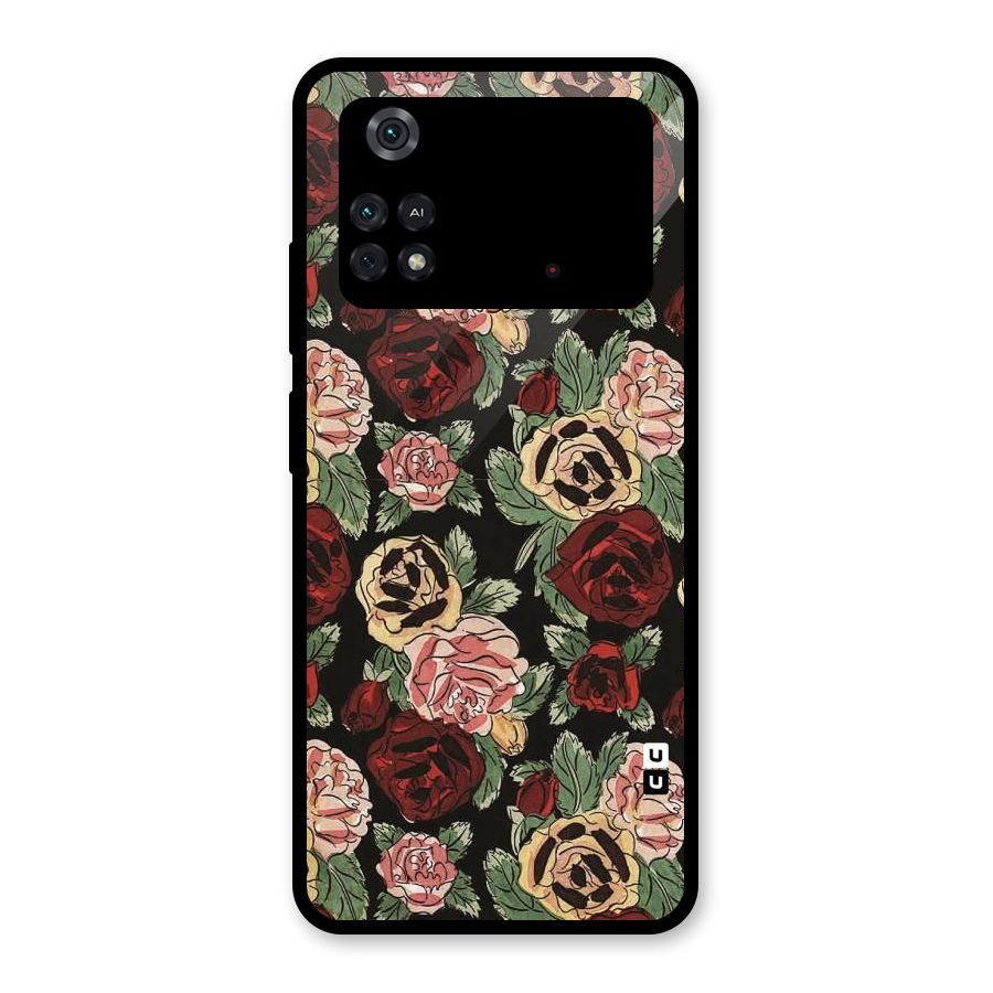 Dark Pastel Flowers Glass Back Case for Poco M4 Pro 4G